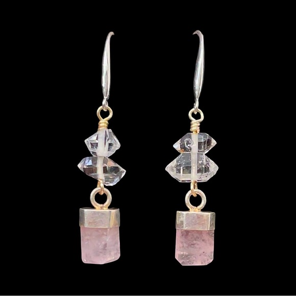 Hand Made Morganite Diamond Earrings - Picture 1 of 3